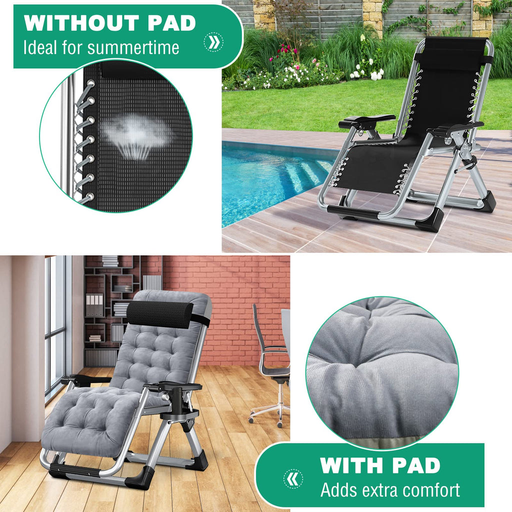 Zero Gravity Folding Lounge Chair with Cushion and Cup Holder O243