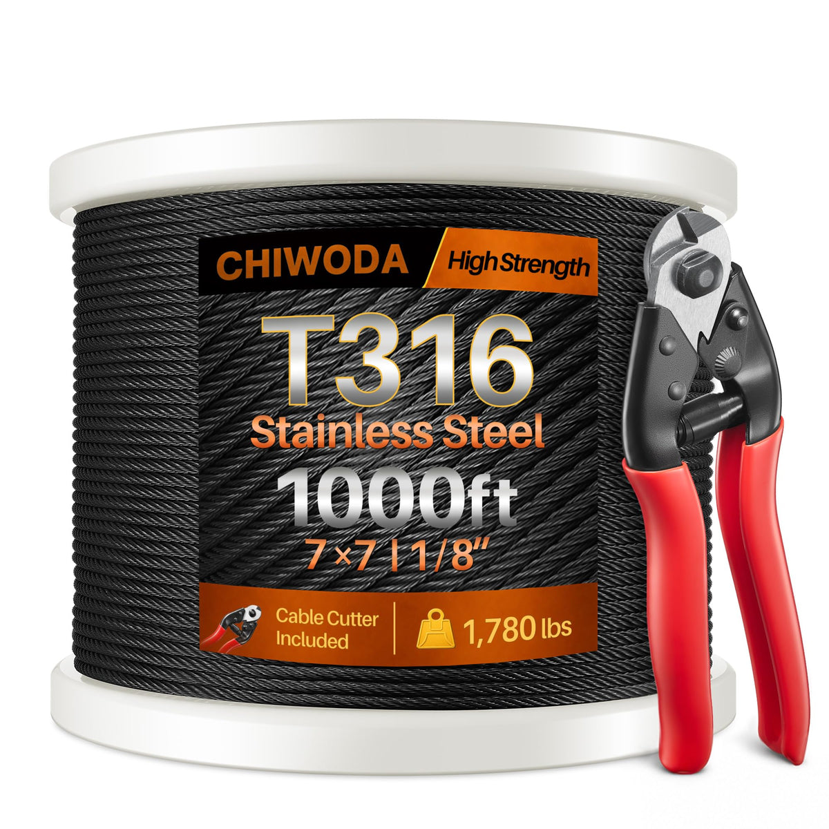 Black Stainless Steel Cable 1000FT J2165