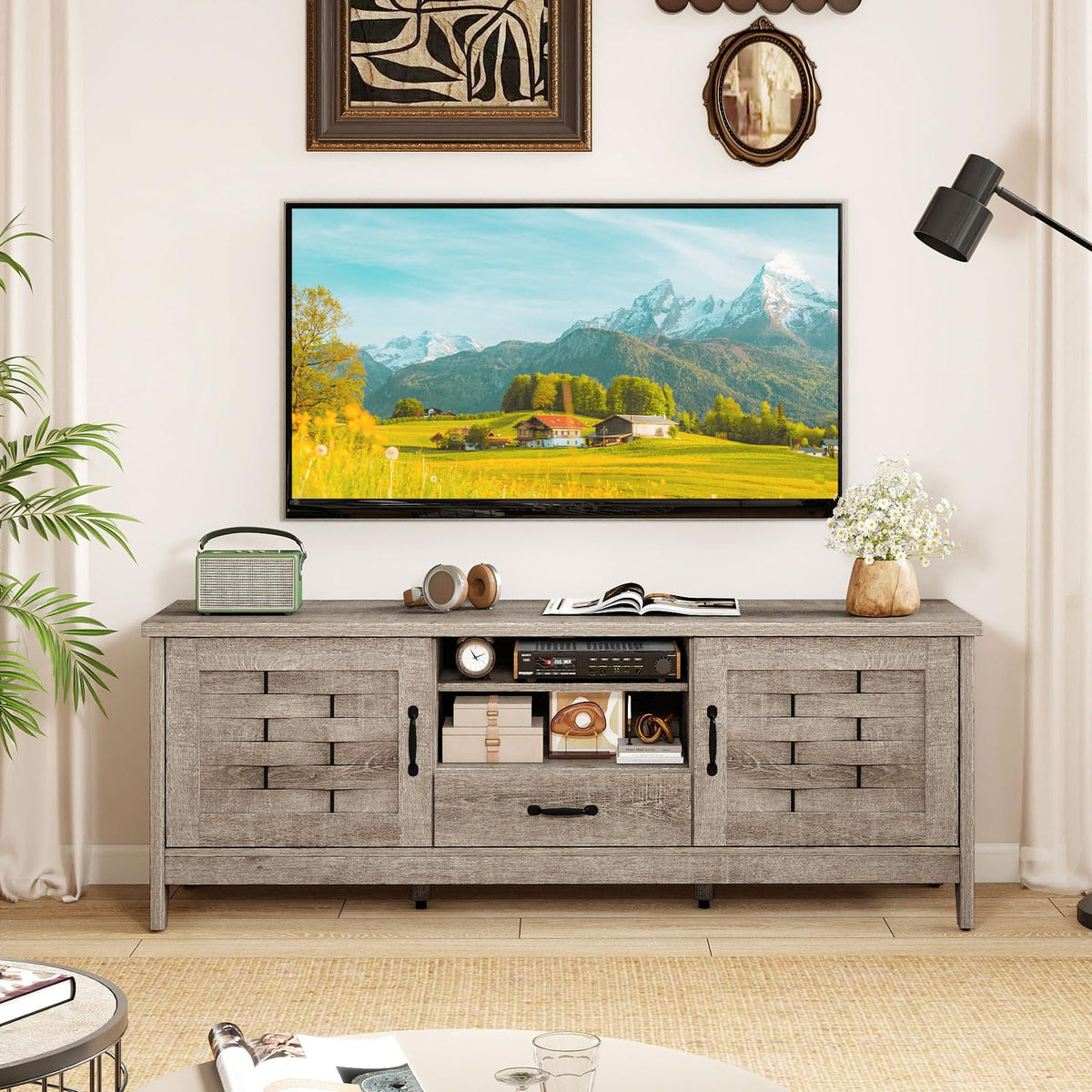 Farmhouse 59" Wood TV Stand with Storage Drawer N837751