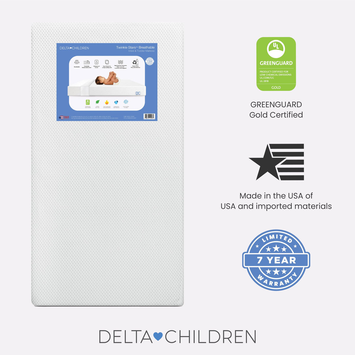 White Crib and Toddler Mattress with Removable Machine-Washable Cover X882