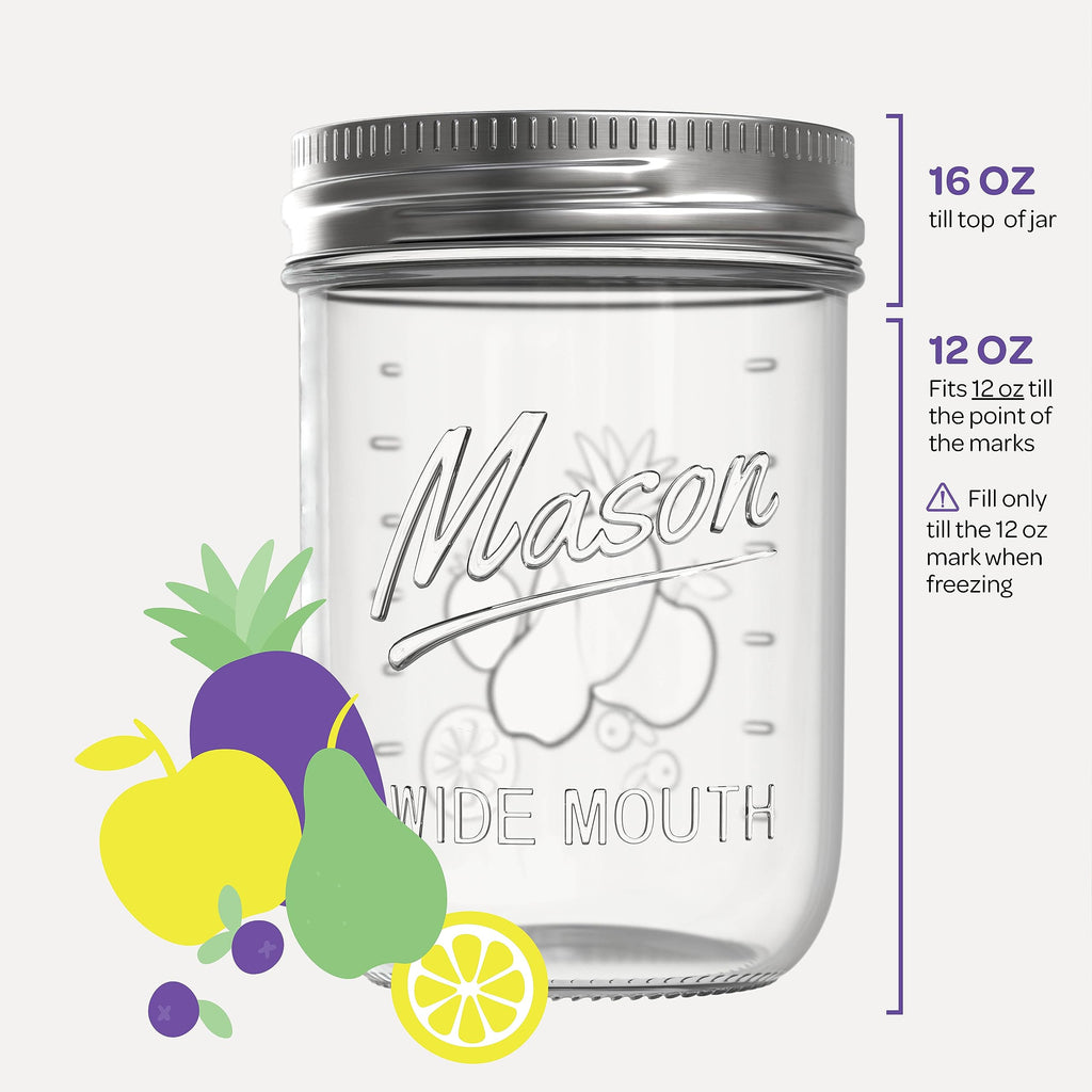 16 oz Wide Mouth Mason Jars 18 Pack with Lids and Bands Q564