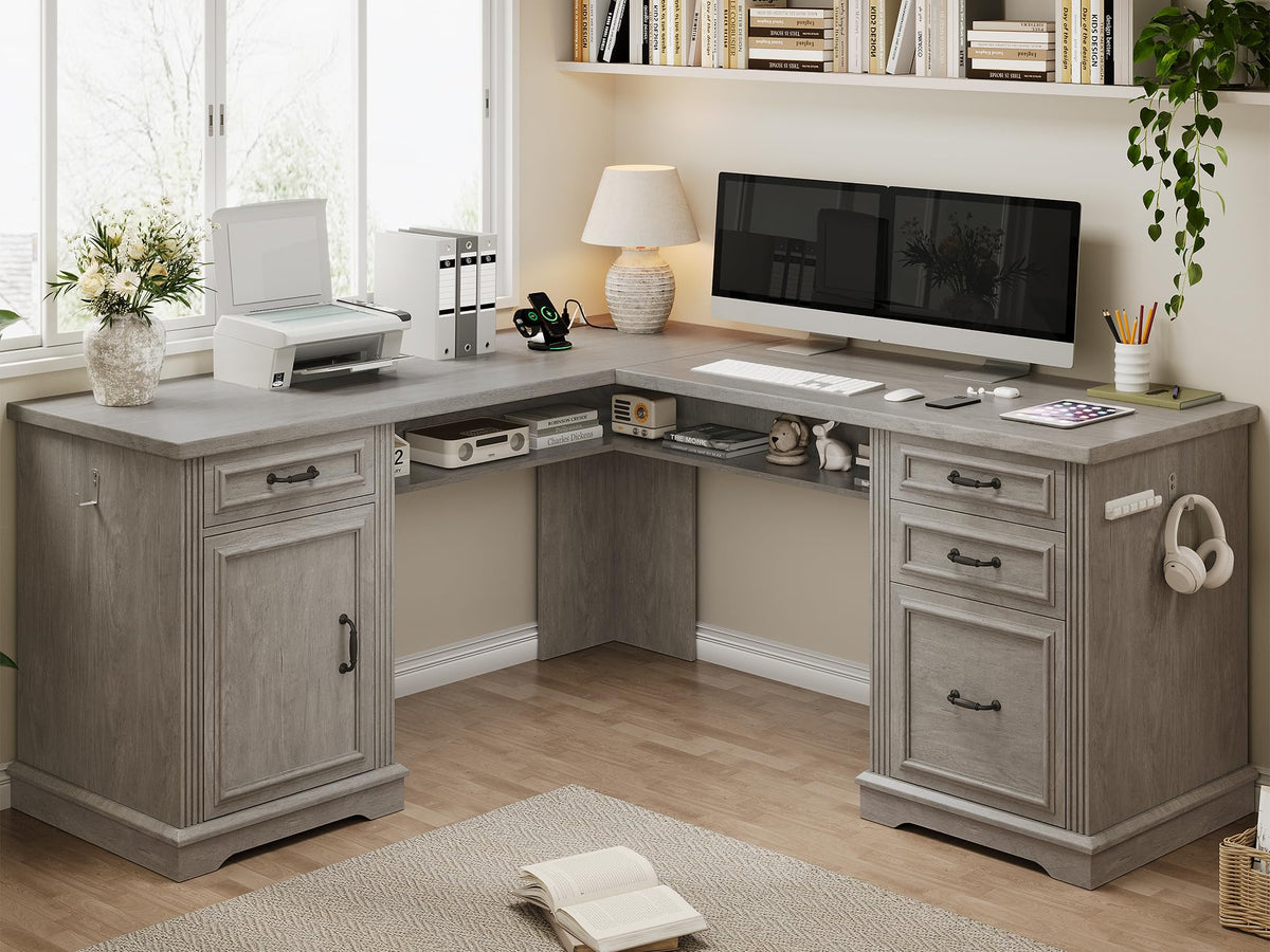 L Shaped Executive Desk with 4 Drawers Grey G823551
