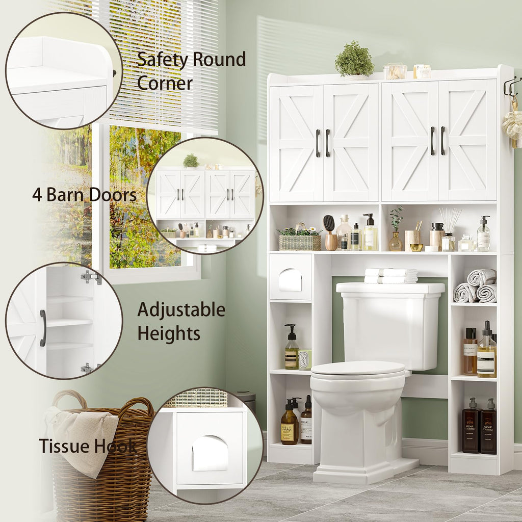 White Over The Toilet Storage Cabinet with 4 Doors Q98482