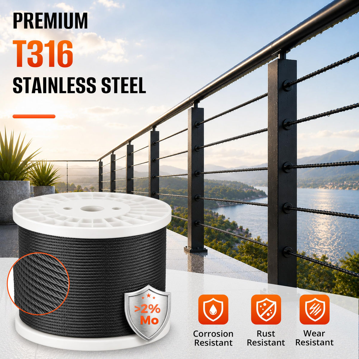 Black Stainless Steel Cable 1000FT J2165
