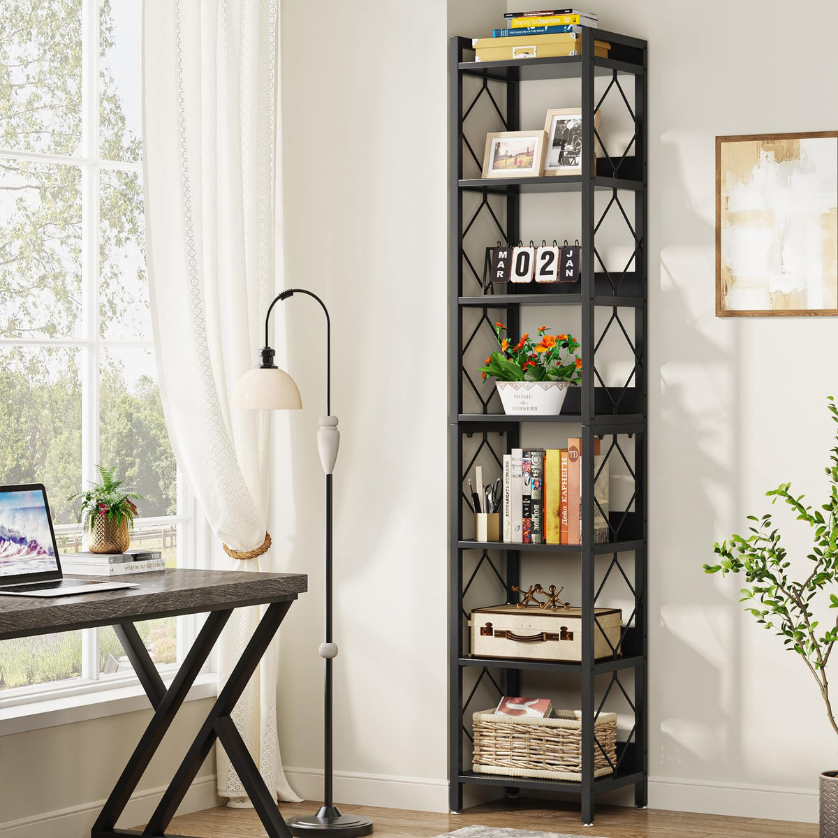 78.7 Inch Tall Skinny Narrow Black Bookshelf Bookcase I602974