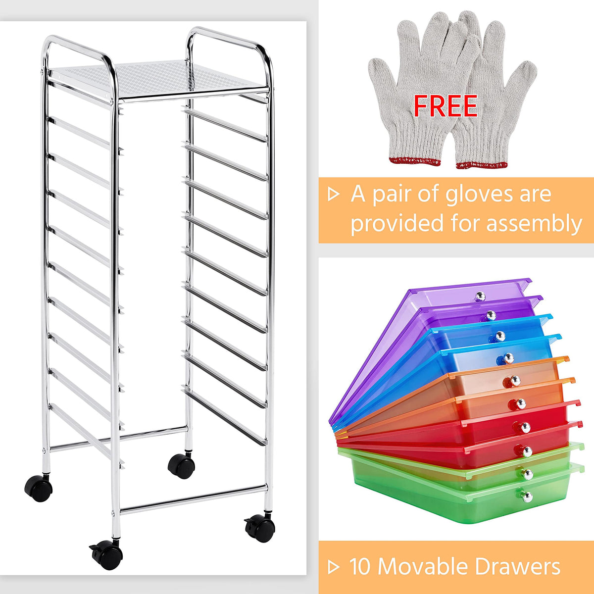 10 Drawer Rolling Storage Cart with Wheels X457