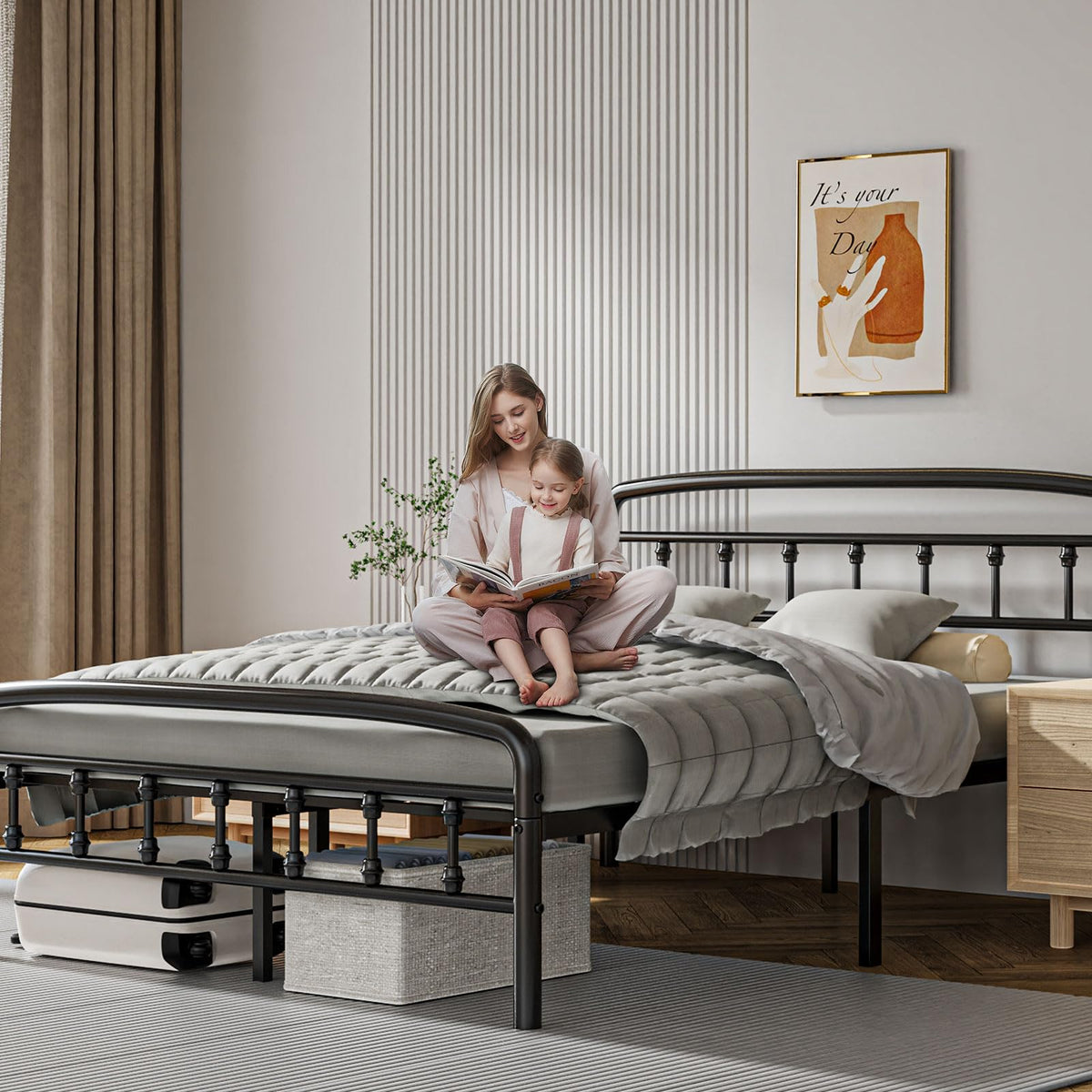 Full Size Metal Bed Frame with Headboard E45492