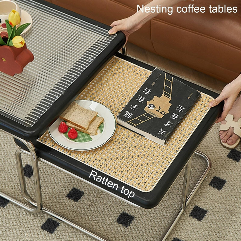 Mid Century Modern Coffee Table Set of 2 Square Metal Base T376674