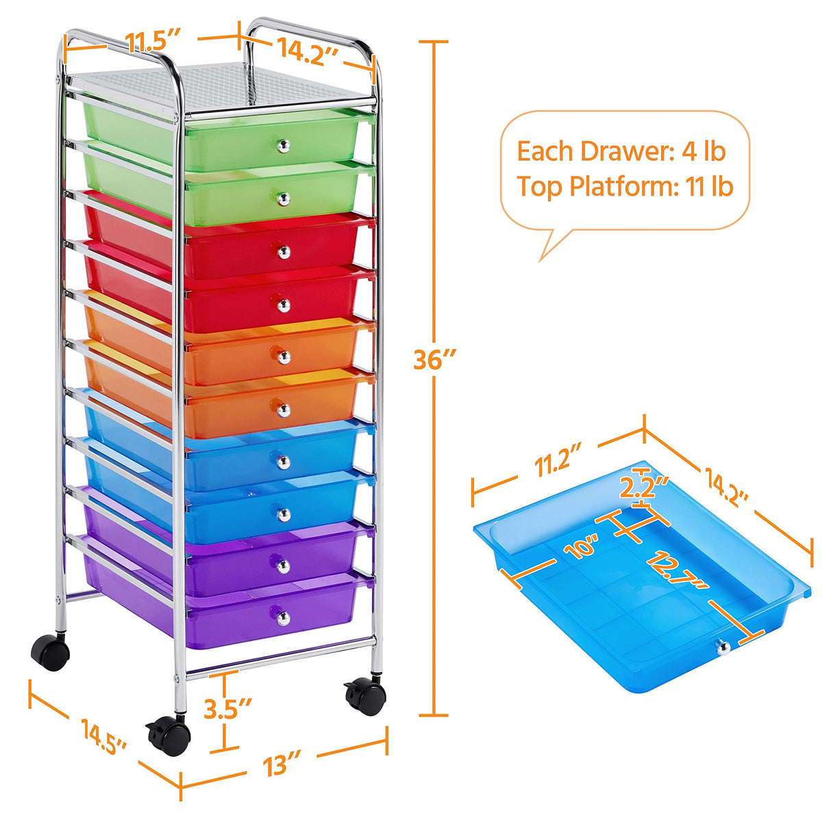 10 Drawer Rolling Storage Cart with Wheels X457