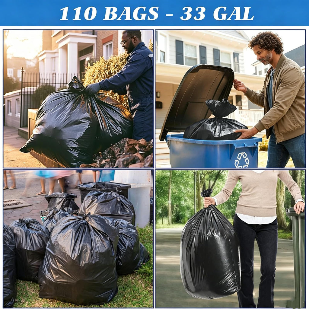 33 Gallon Heavy Duty Trash Bags 110 Count Black Can Liners V450162