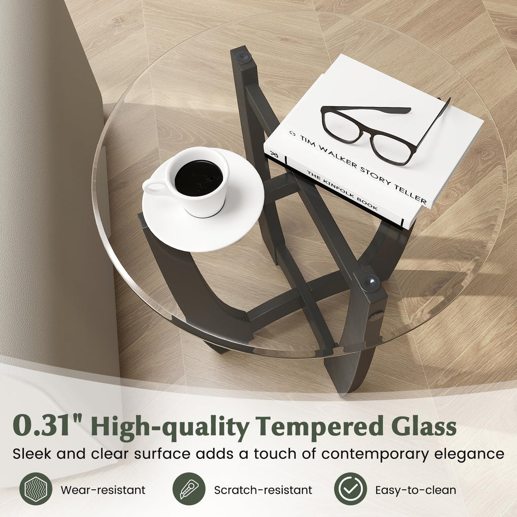Glass Round End Table Set of 2, 23.5" Black C730