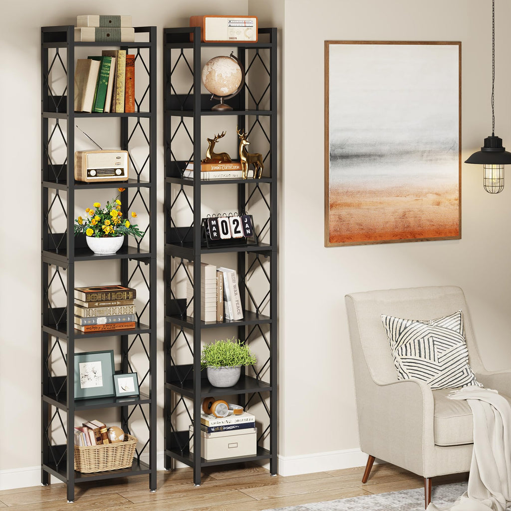 78.7 Inch Tall Skinny Narrow Black Bookshelf Bookcase I602974