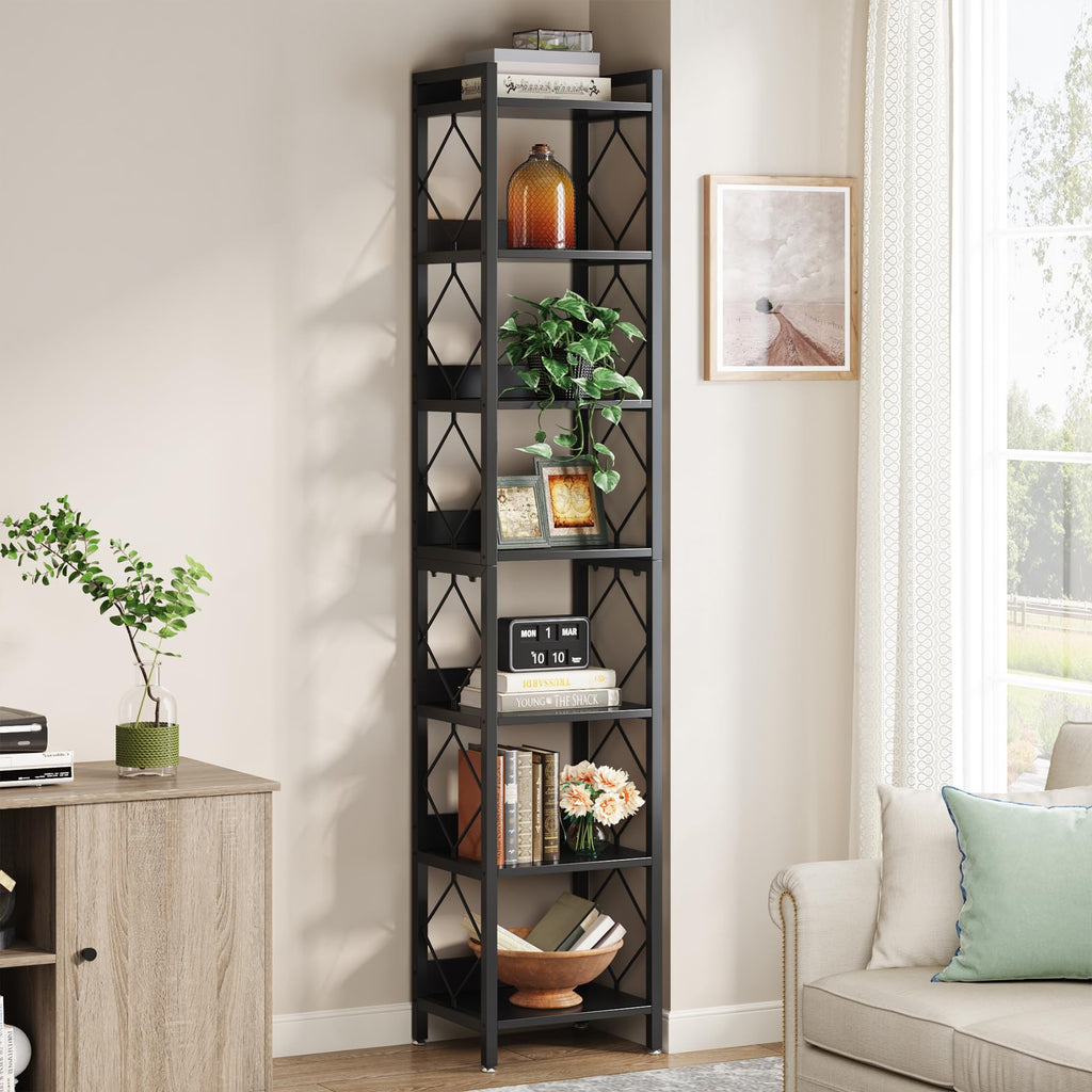 78.7 Inch Tall Skinny Narrow Black Bookshelf Bookcase I602974