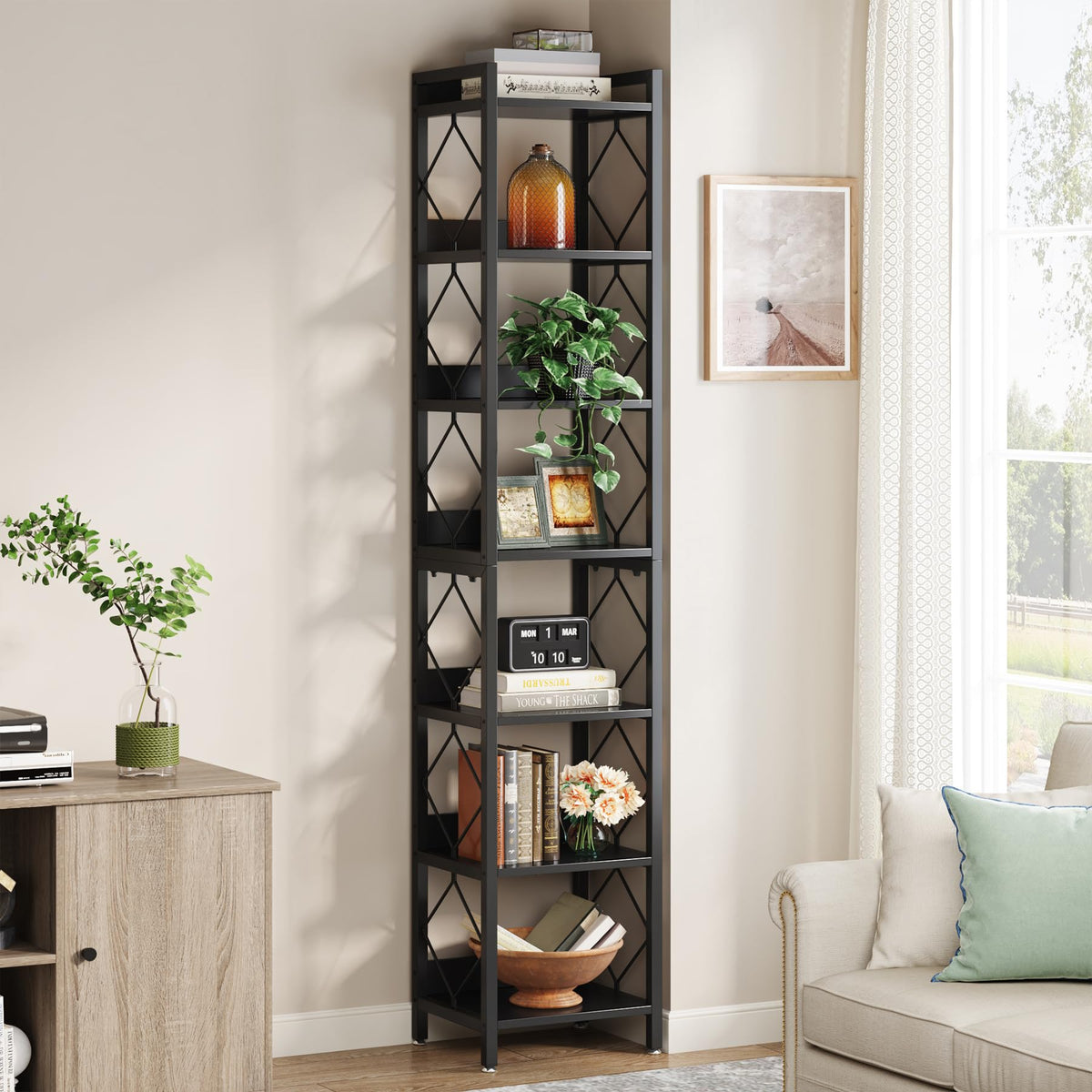 78.7 Inch Tall Skinny Narrow Black Bookshelf Bookcase I602974