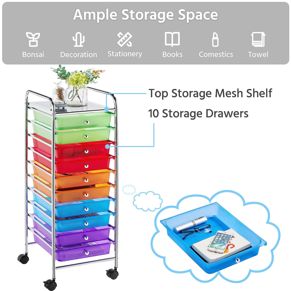 10 Drawer Rolling Storage Cart with Wheels X457