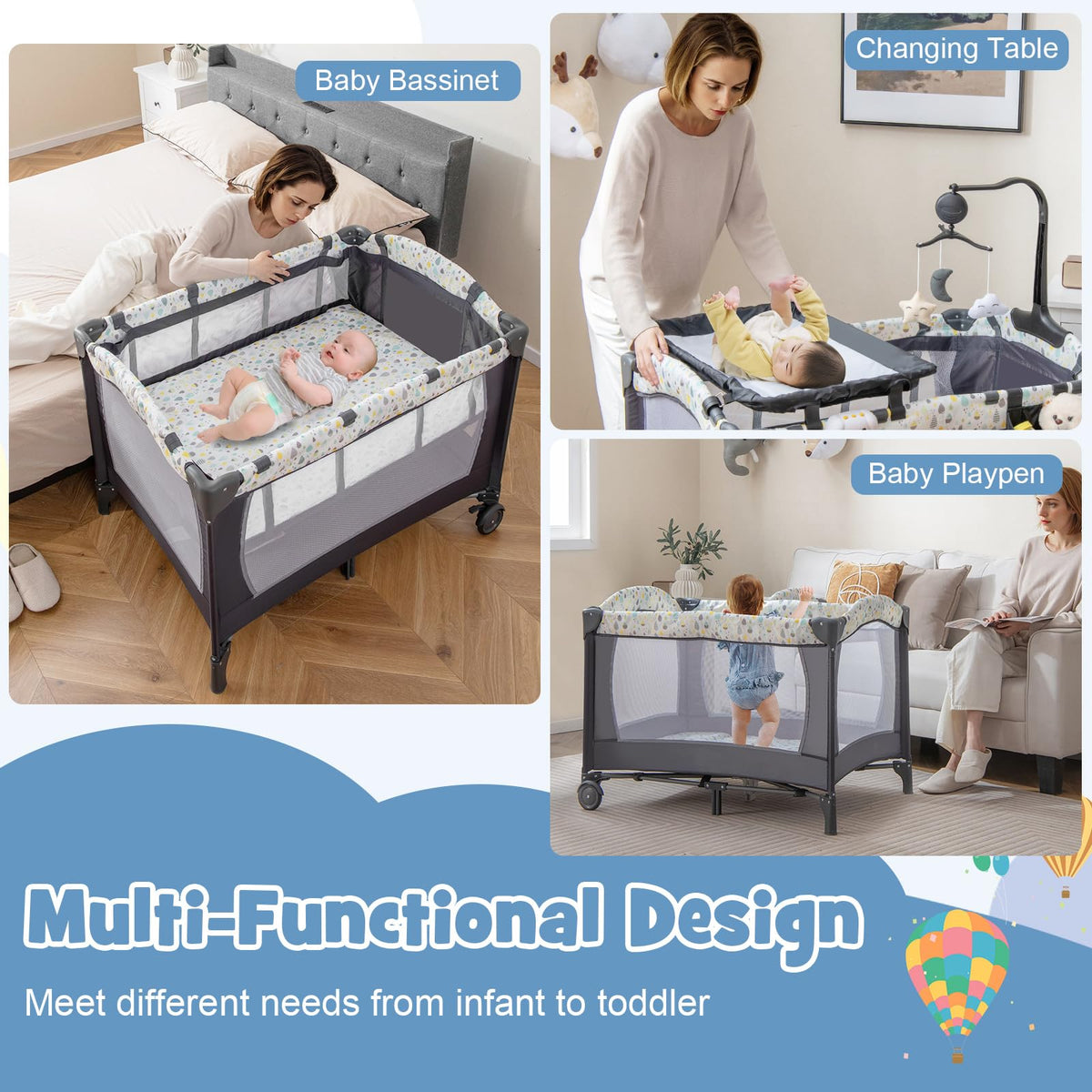 Portable Baby Playard with Bassinet and Changing Table I125418