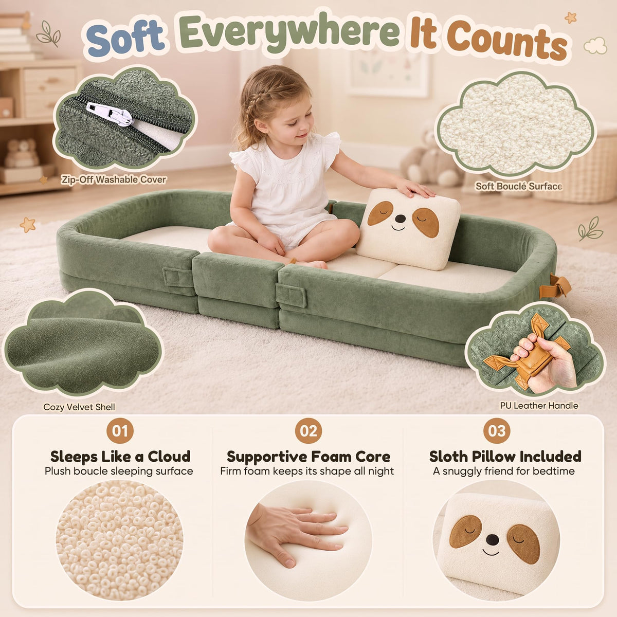 Foldable Portable Toddler Travel Bed with Pillow J25127