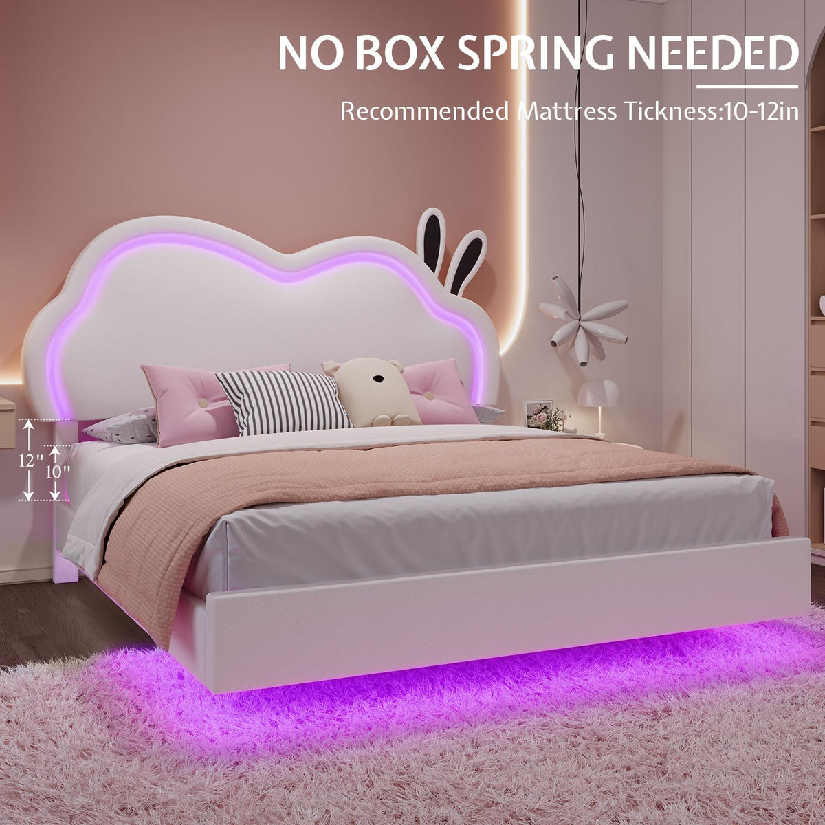 White Full Floating Bed Frame with Adjustable Headboard Q6730