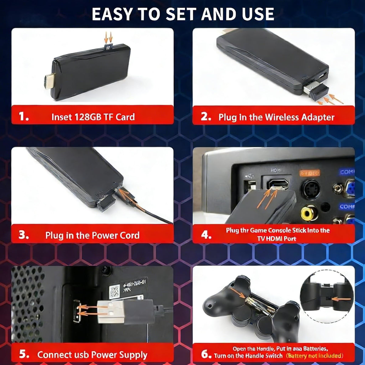 Wireless Retro Game Console 128G Plug & Play Video Game Stick with 2.4G Wireless Controller O225
