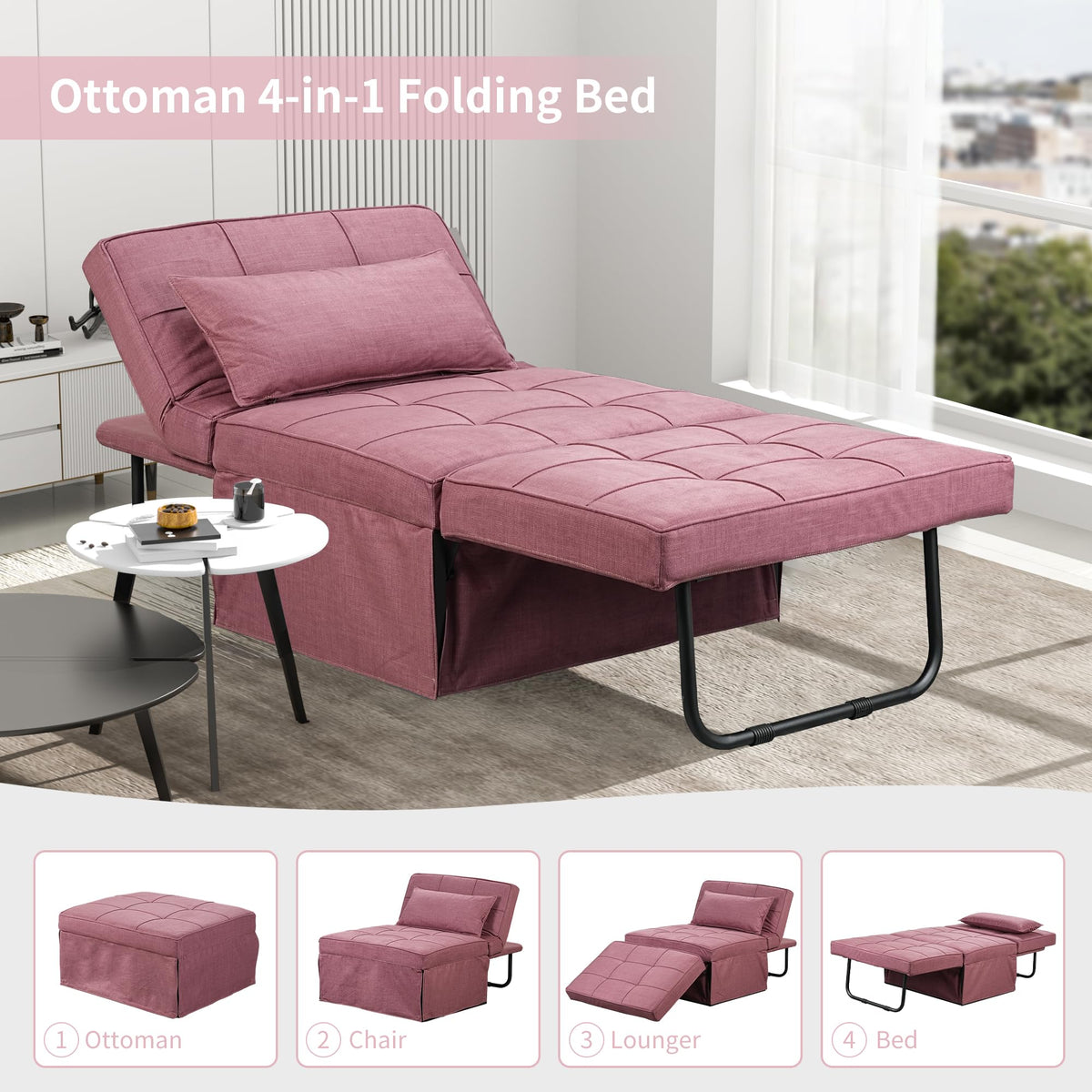 Pink Convertible Sofa Bed Z732