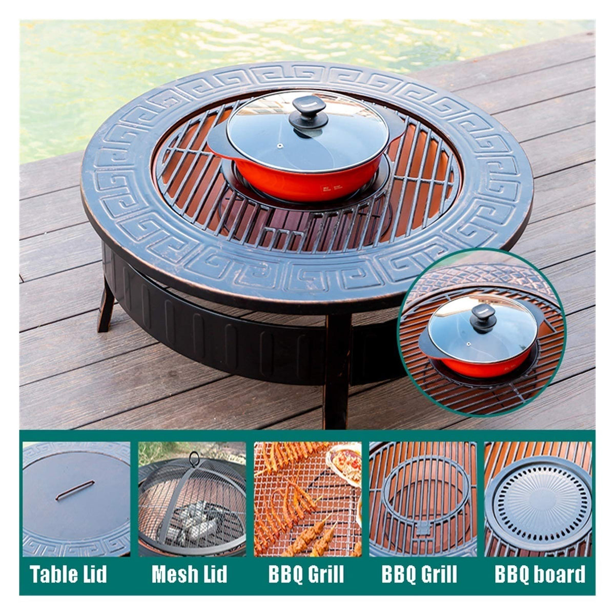 Wood-Burning Fire Pit Bowl with Spark Screen Y83901