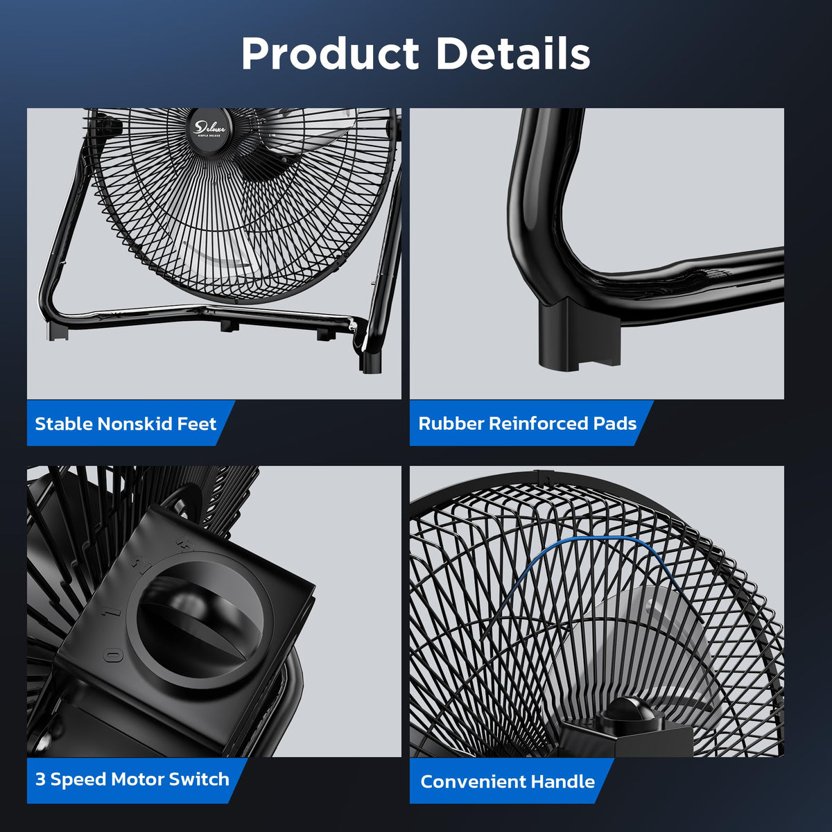 20 Inch 3-Speed High Velocity Metal Industrial Floor Fan, Black H622801