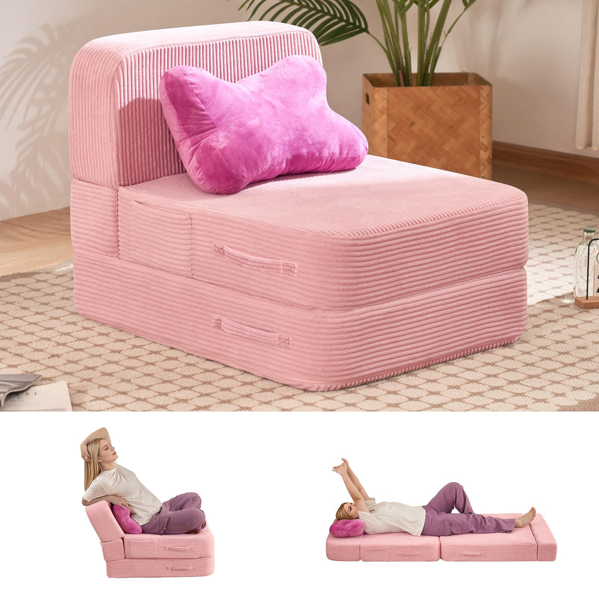 Pink Folding Convertible Sofa Bed M1312