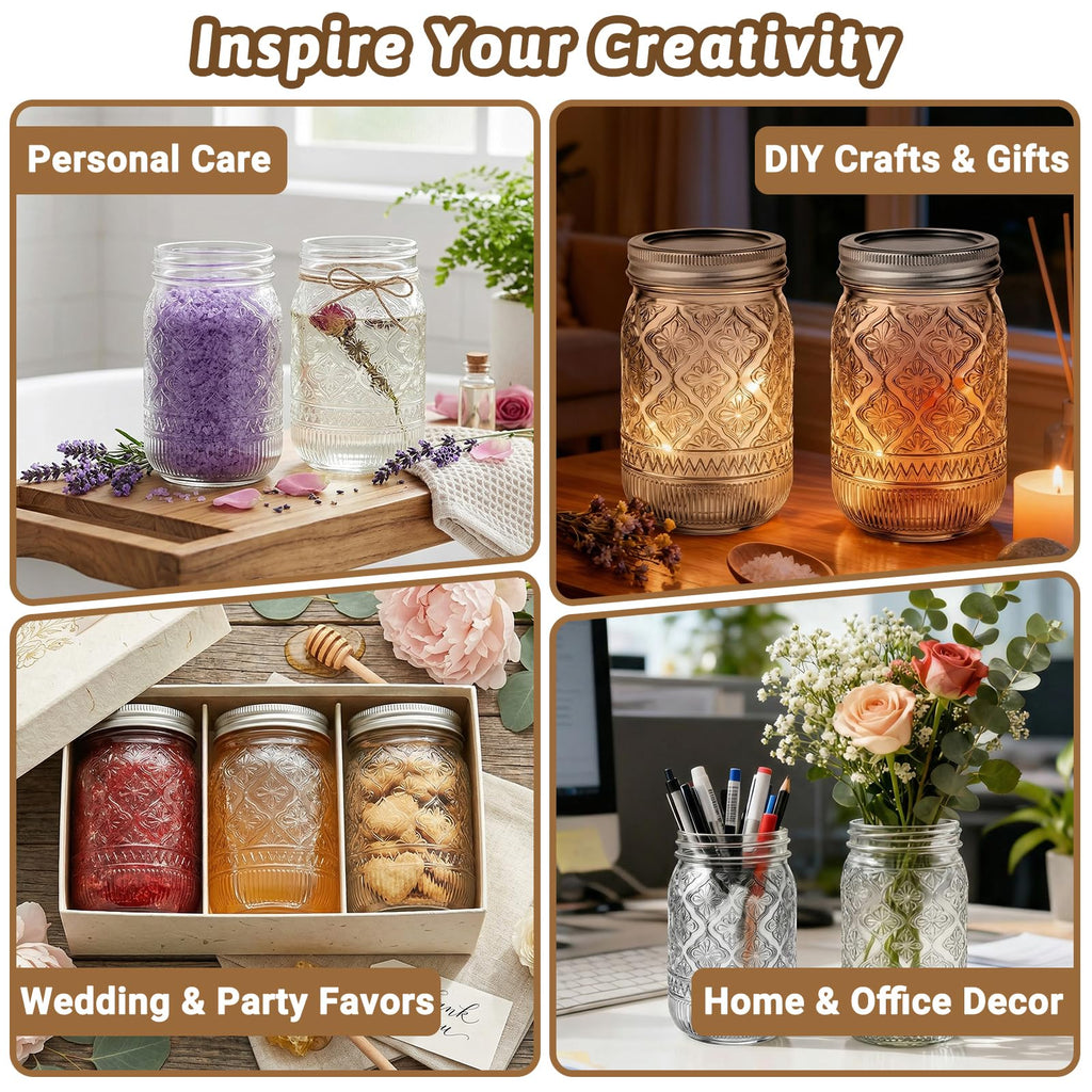 16oz Embossed Mason Jars 15-Pack with Airtight Lids X12609