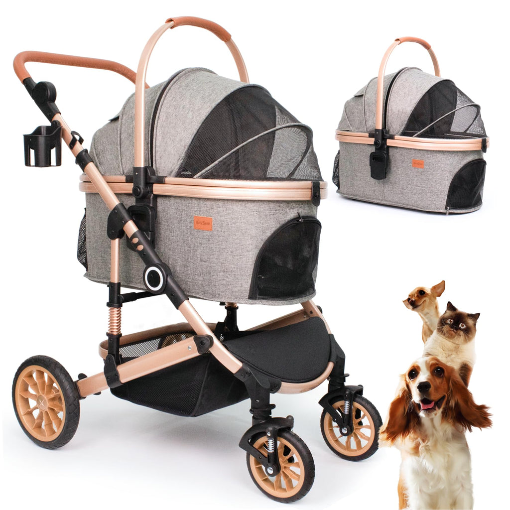 Dog Stroller with Detachable Carrier, Rubber Wheels, 50 lbs, Grey F55901