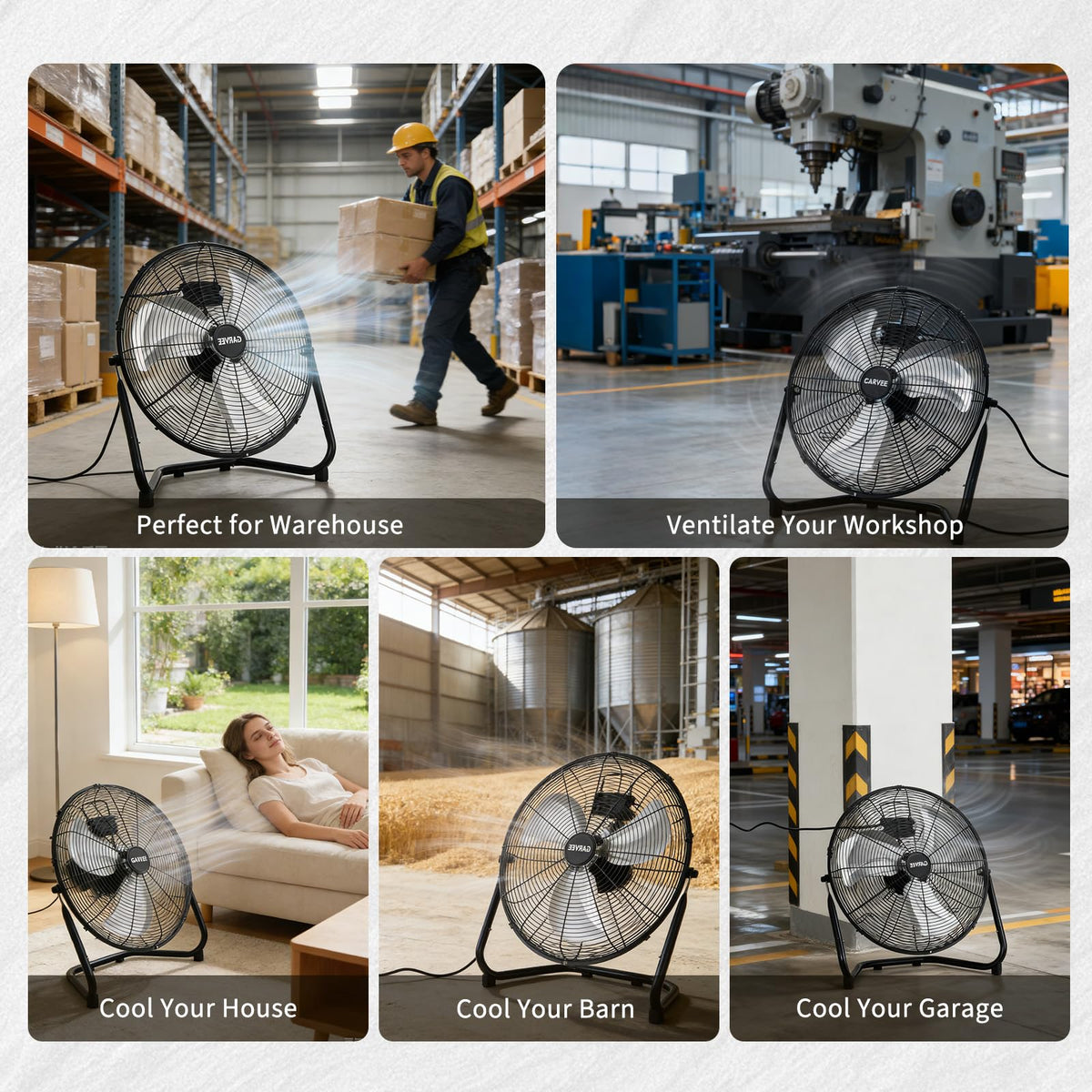 20" High Velocity Floor Fan, 4800 CFM Heavy Duty Industrial Metal Fan with 3 Speeds D1039