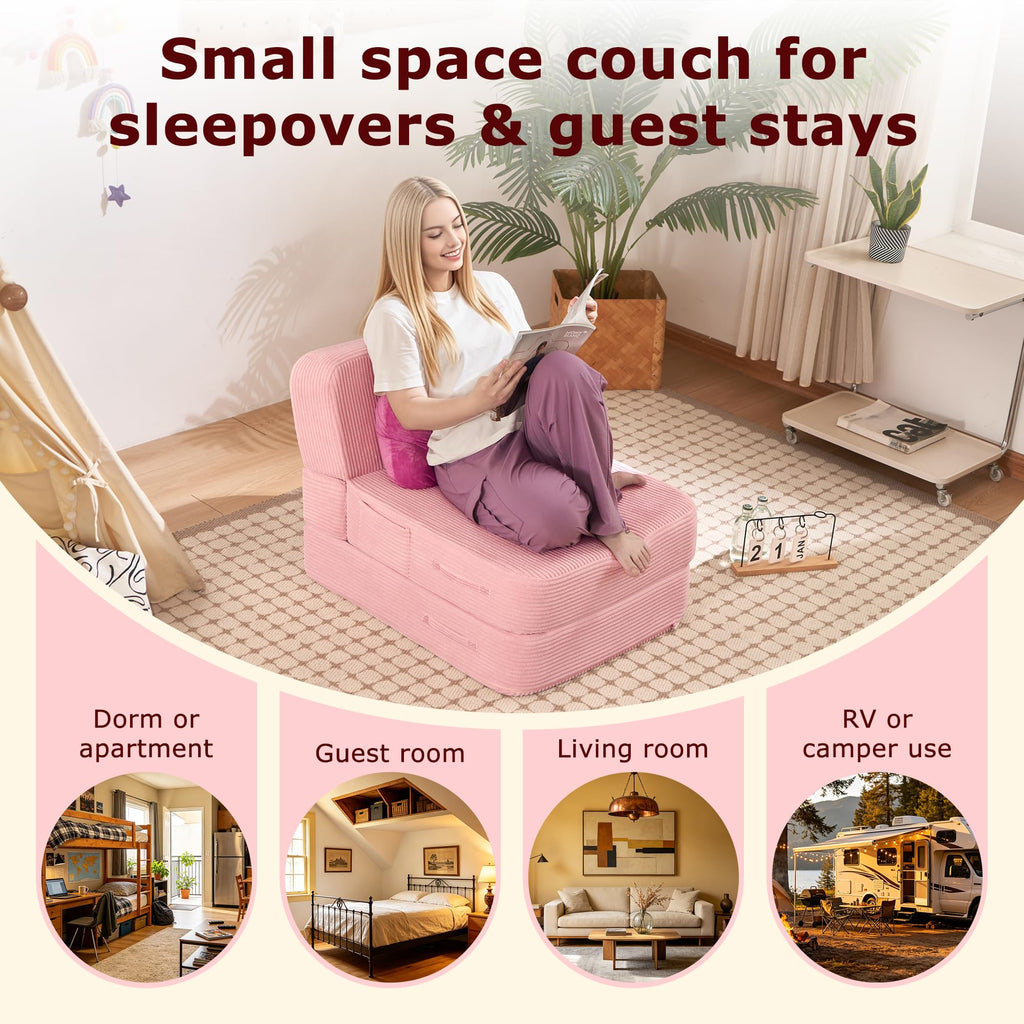 Pink Folding Convertible Sofa Bed M1312