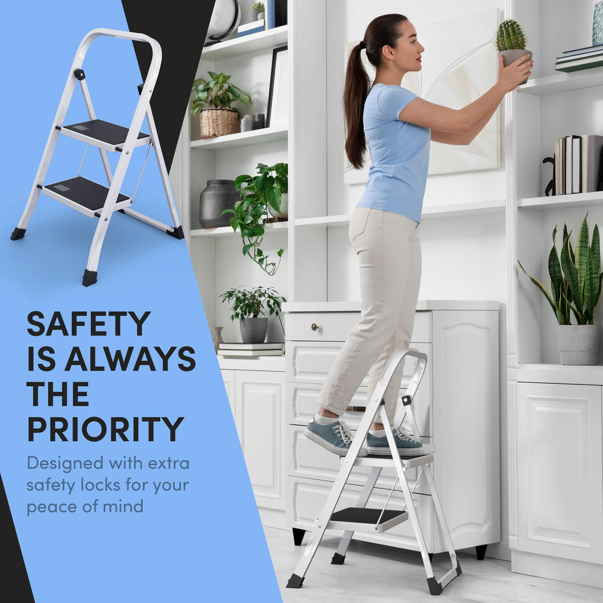 2-Step Folding Steel Ladder with Anti-Slip Platform Y4234