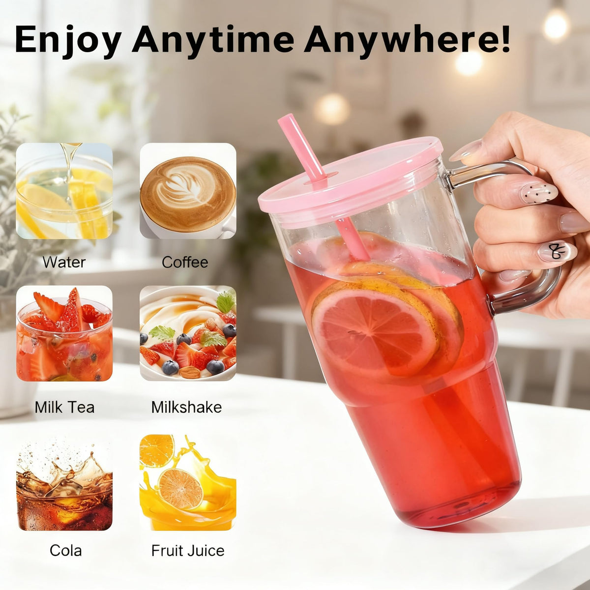 20oz 2Pack Clear Plastic Tumbler with Handle Lid and Straw B91462
