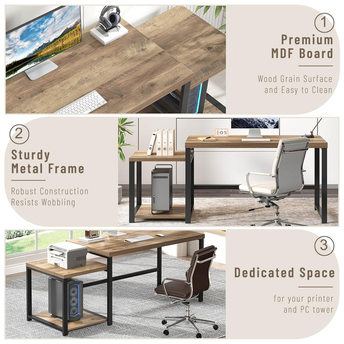 63 Inch Wood Computer Desk with Storage Shelves K236