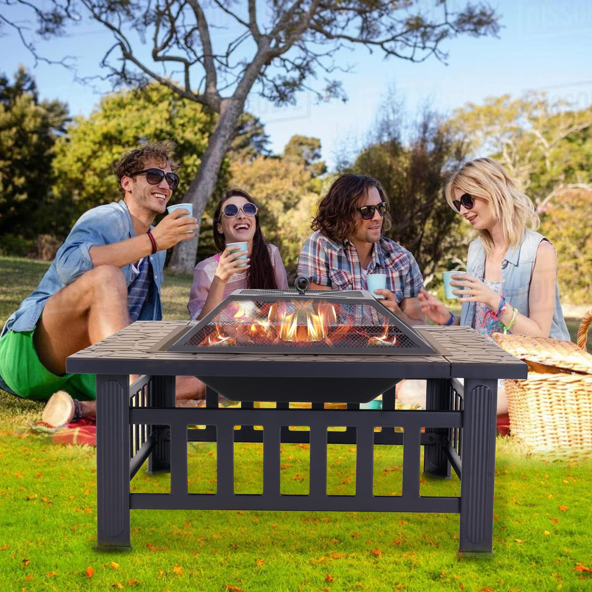 32 Inch Metal Square Outdoor Wood Burning Fire Pit Table F906645