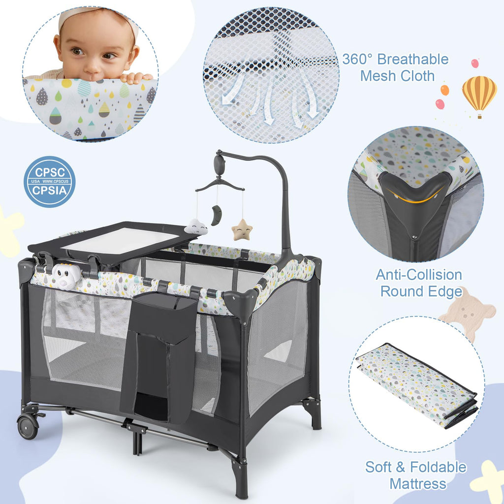 Portable Baby Playard with Bassinet and Changing Table I125418