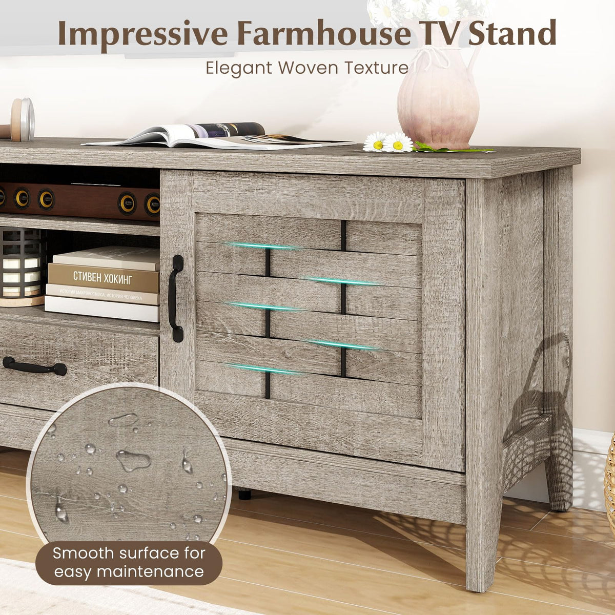 Farmhouse 59" Wood TV Stand with Storage Drawer N837751