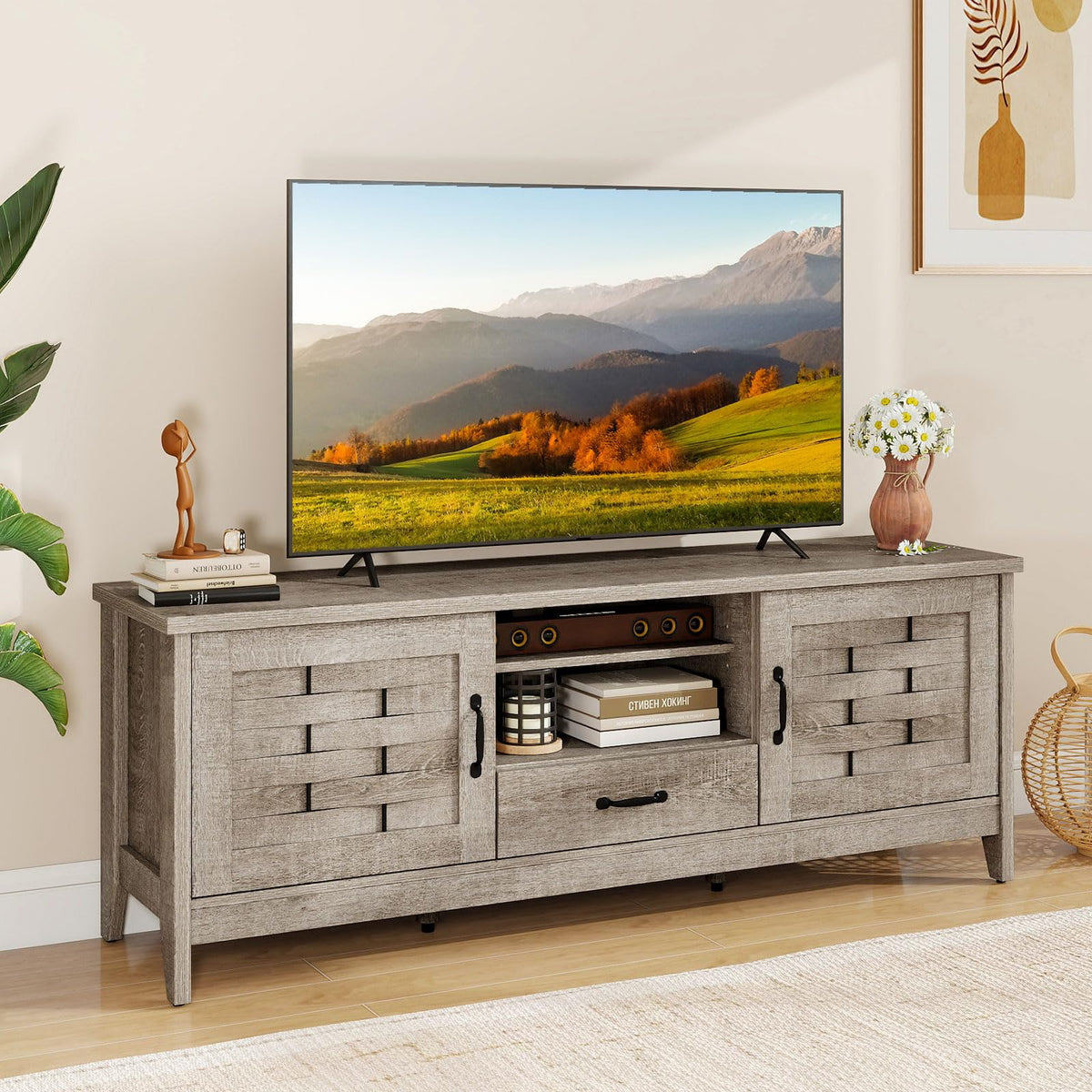 Farmhouse 59" Wood TV Stand with Storage Drawer N837751