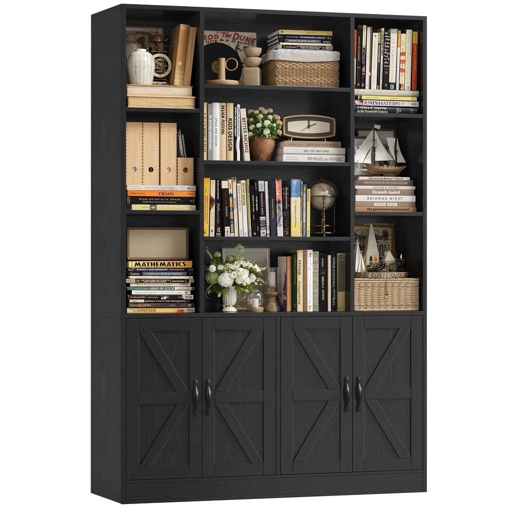 72" Tall Black Bookshelf with Storage M395807