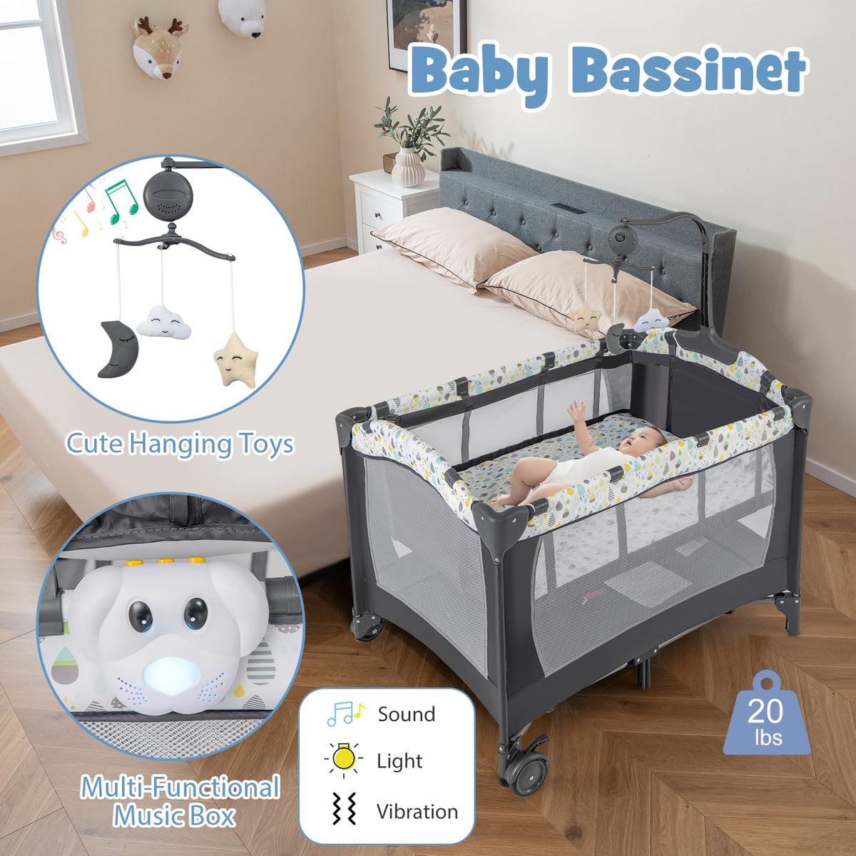 Portable Baby Playard with Bassinet and Changing Table I125418