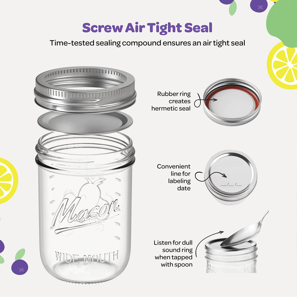 16 oz Wide Mouth Mason Jars 18 Pack with Lids and Bands Q564