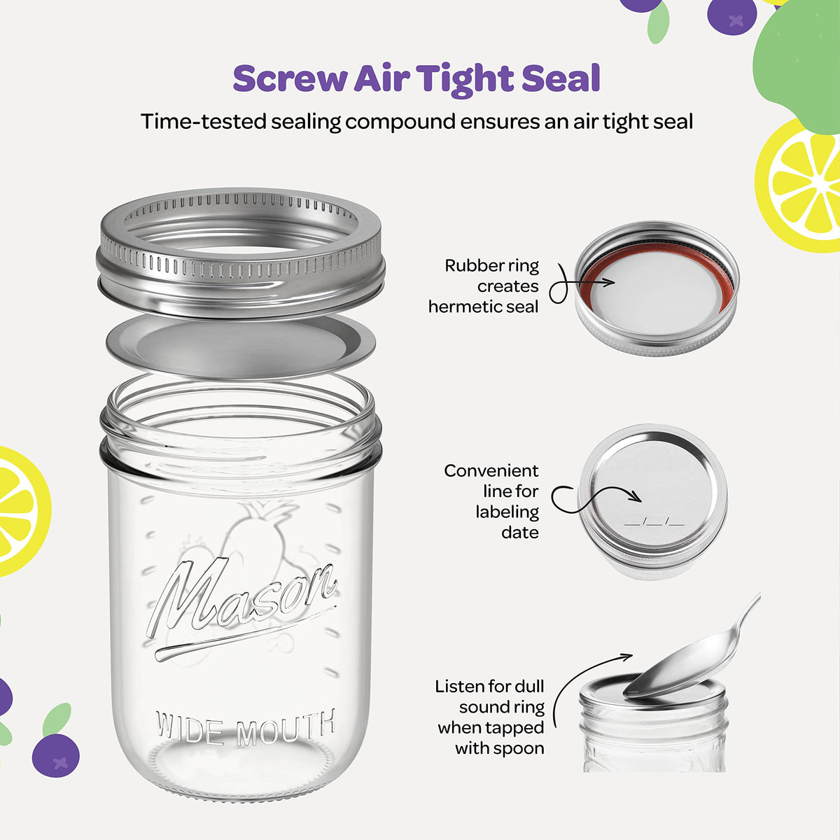 16 oz Wide Mouth Mason Jars 18 Pack with Lids and Bands Q564