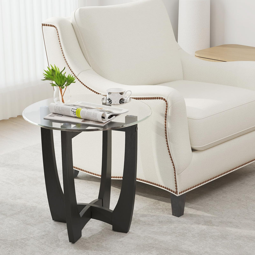 Glass Round End Table Set of 2, 23.5" Black C730