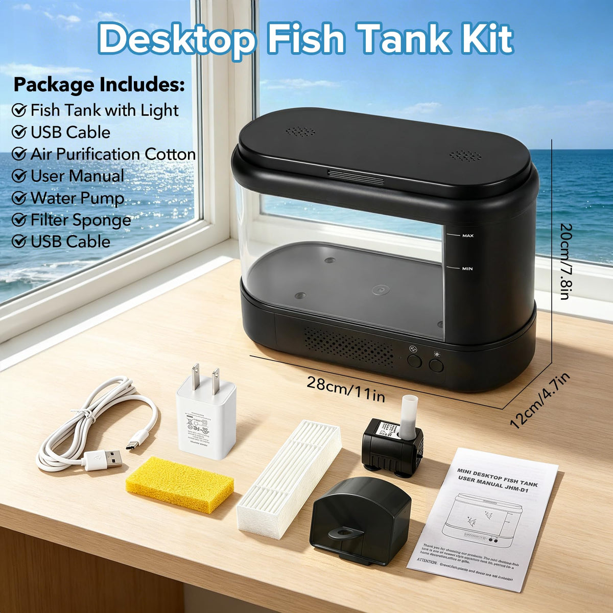 Black 1 Gallon Acrylic Aquarium Kit I323