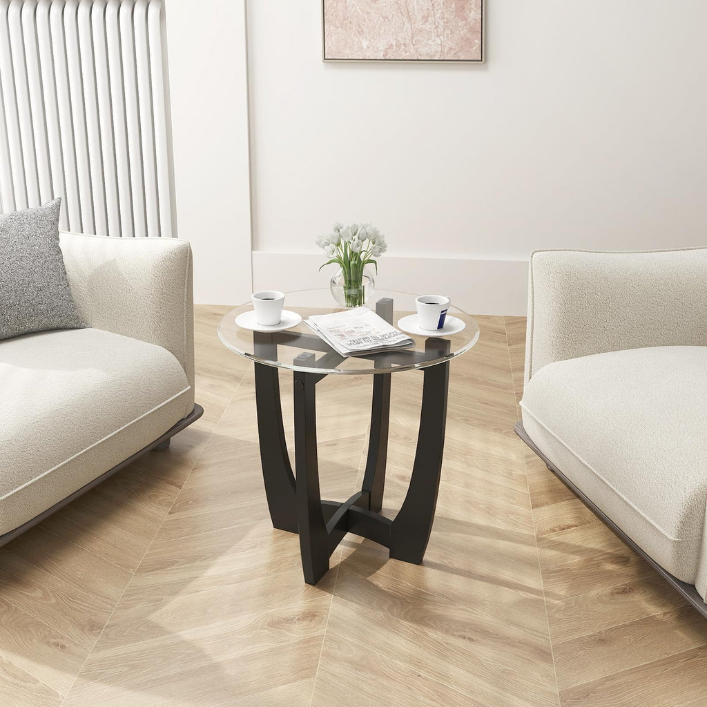 Glass Round End Table Set of 2, 23.5" Black C730