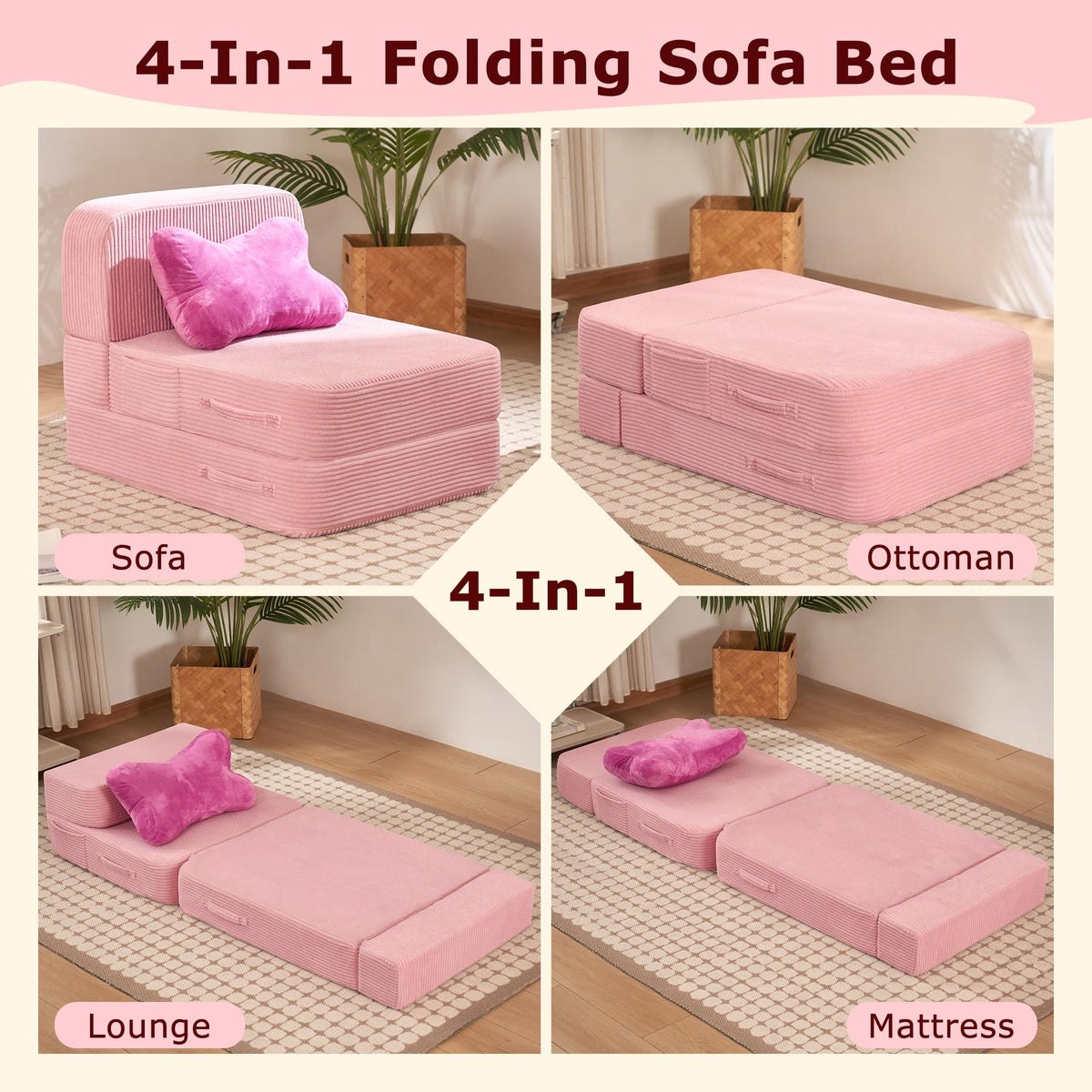 Pink Folding Convertible Sofa Bed M1312