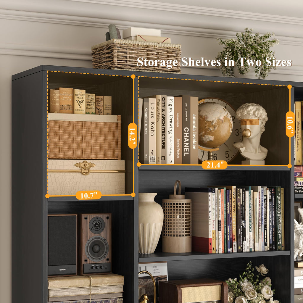 72" Tall Black Bookshelf with Storage M395807
