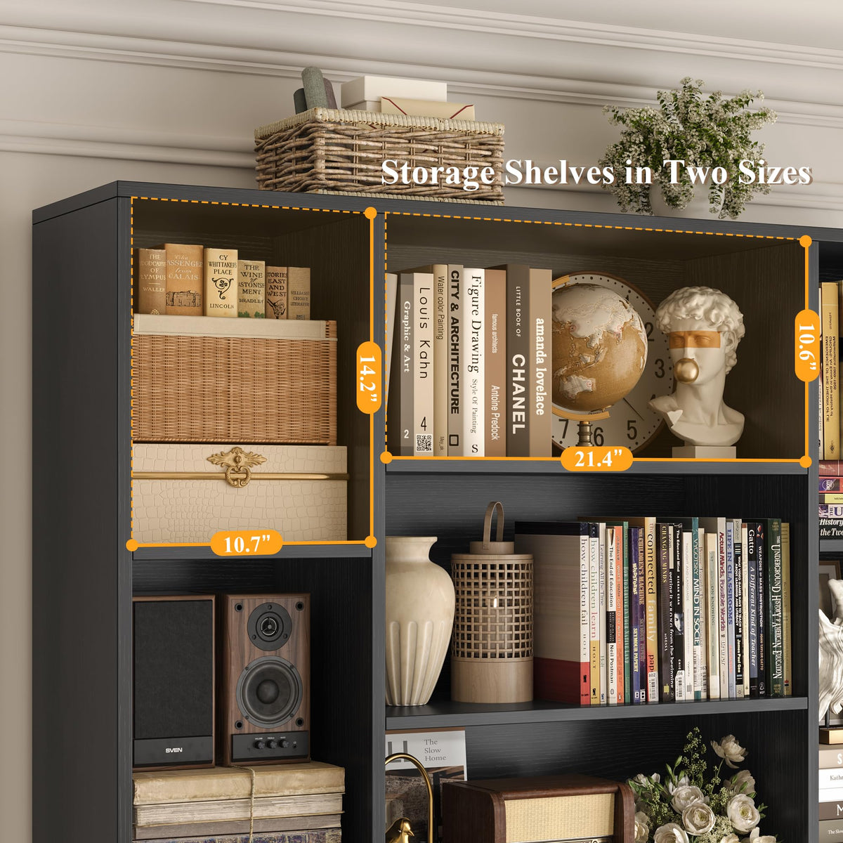 72" Tall Black Bookshelf with Storage M395807