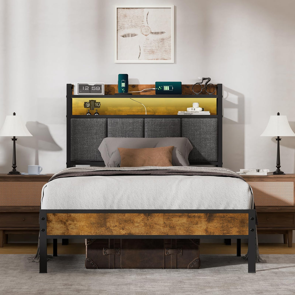 Twin Bed Frame with Upholstered Headboard V783963