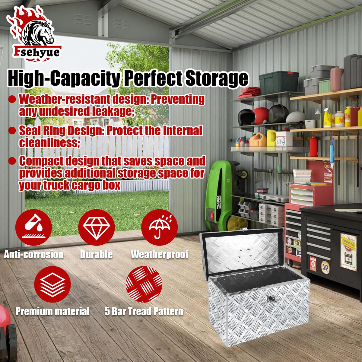 16 Inch Aluminum Waterproof Truck Tool Box with Lock and Keys Y99998